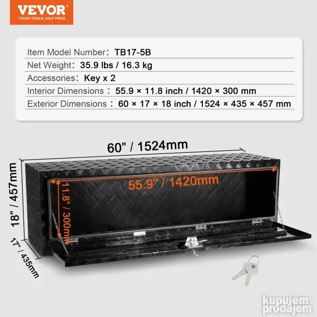 VEVOR kutija za alat za kamione i kampere 152x43x46cm