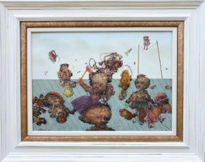 Igra, ulje na drvetu, sa 38x48 cm, bez 25x35 cm, sertifikat,