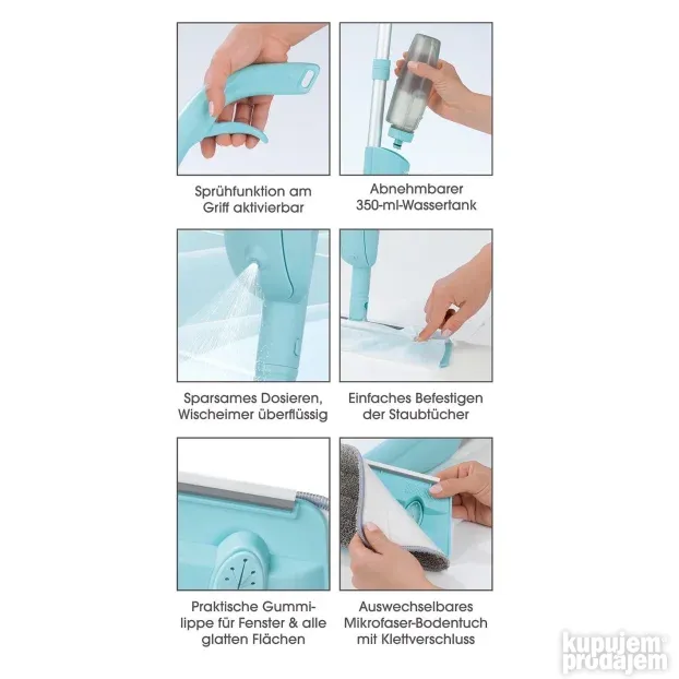 CLEANmaxx spray mop 4u1 350ml rezervoar, tirkizna