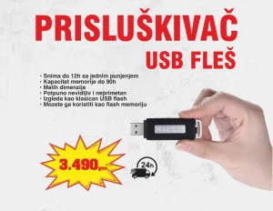 Skriveni USB Prisluskivac Bubica Snimac Razgovora 90 sati