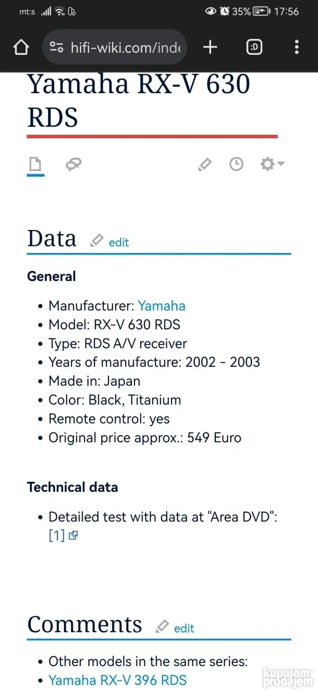 Yamaha rx v 630 rds