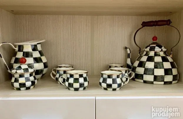 Mackenzie Childs - Cajni Set, Bokal, Posuda za Secer - NOVO!