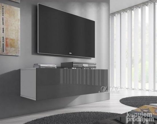 TV Komoda 100x30x40cm Crno/Bela Visoki Sjaj Meubella Flame