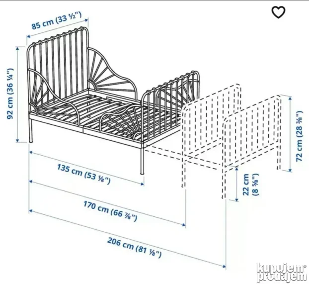 IKEA MINNEN produživi krevet, 3 pozicije podešavanja