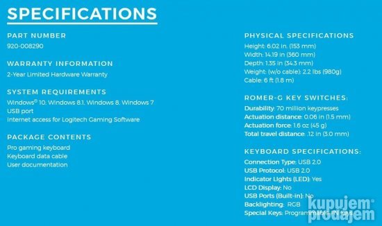 Logitech G Pro Mechanical Gaming Keyboard US