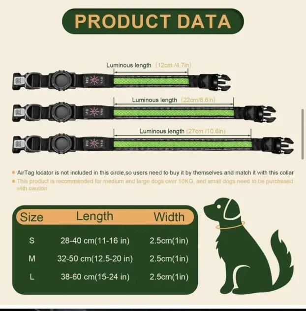 Svetleća ogrlica za pse, USB ogrlica vel L do 60 cm