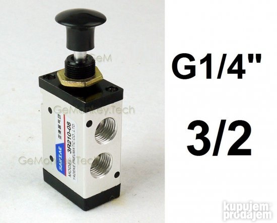 Pneumatski razvodnik ručni dugme 3/2 G1/4 (oko 12.7mm)