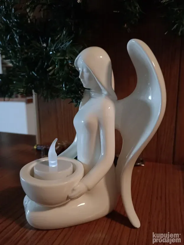 Svećnjak Anđeo porcelan vintage