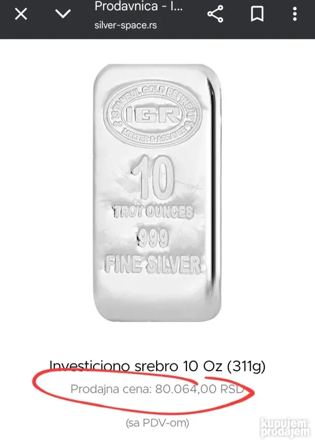 Investiciono srebro poluga box 100 oz. (10oz. x10kom.)