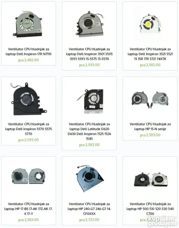 Kuleri, ventilatori za laptop - VELIKI BROJ MODELA !