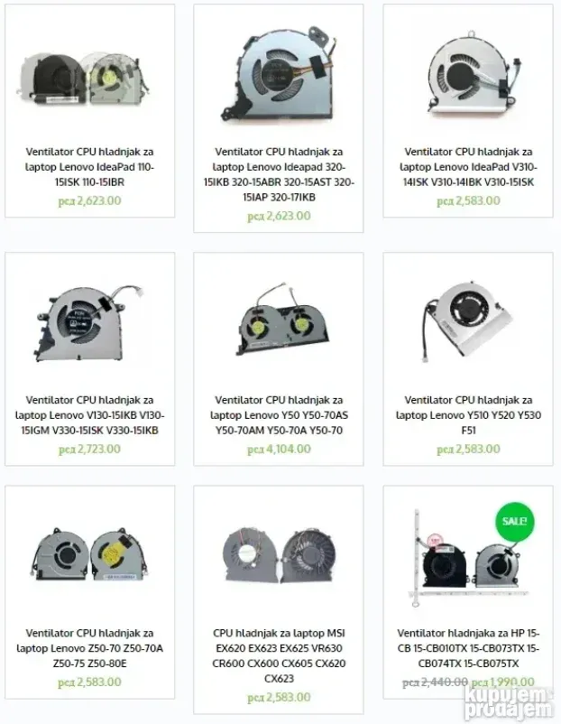 Kuleri, ventilatori za laptop - VELIKI BROJ MODELA !