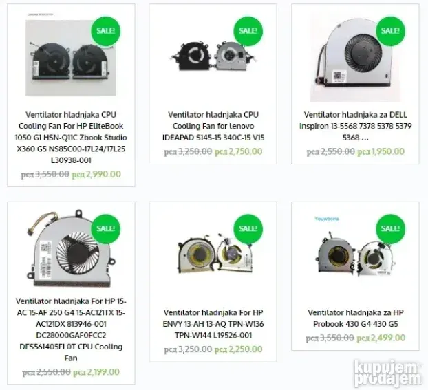Kuleri, ventilatori za laptop - VELIKI BROJ MODELA !