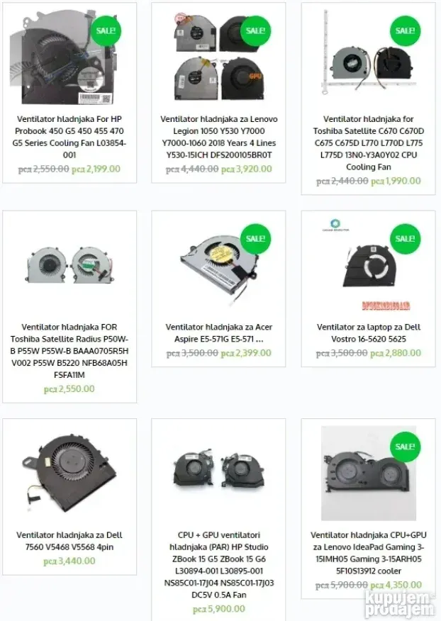 Kuleri, ventilatori za laptop - VELIKI BROJ MODELA !