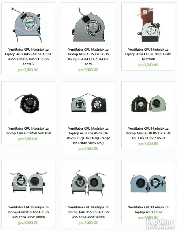 Kuleri, ventilatori za laptop - VELIKI BROJ MODELA !