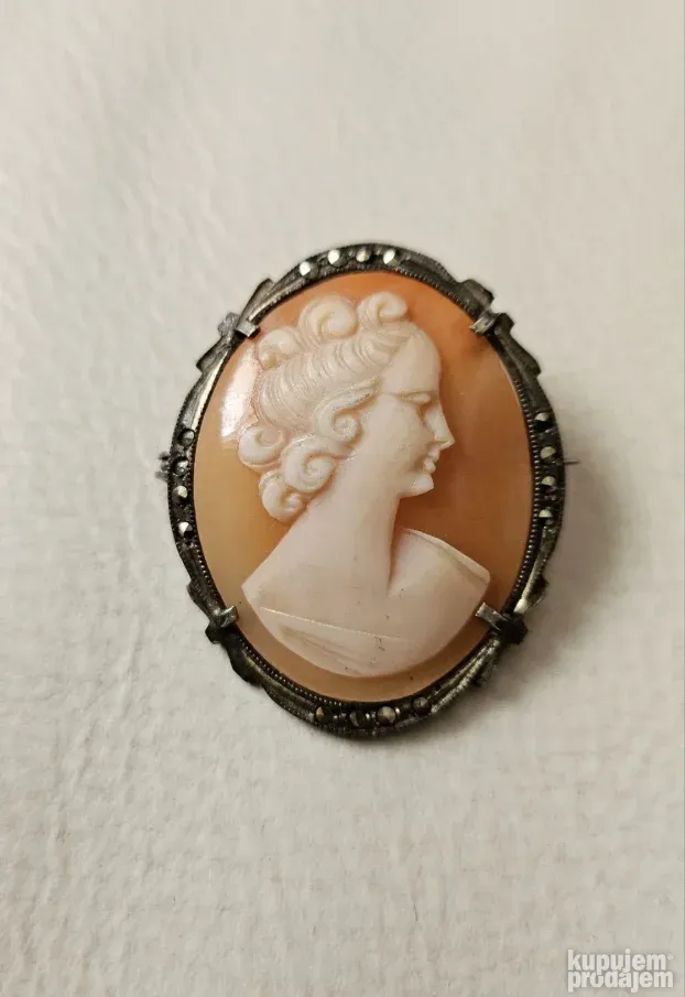 Antique carved Cameo srebro, original