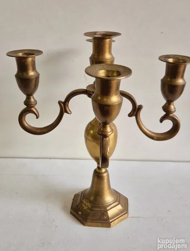 Izvanredan stari mesingani svecnjak za 5 sveca