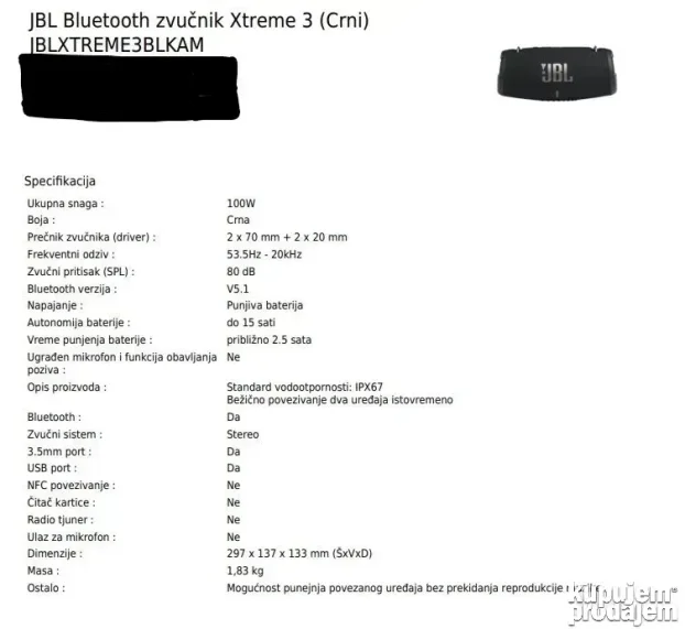 JBL bluetooth zvučnik