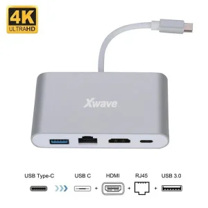 Xwave Adapter USB 3.1 Tip-C M na HDMI+USB 3.0+Tip C+RJ45