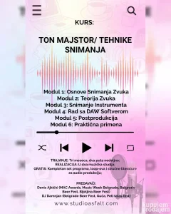 Kurs: Ton majstor i tehnike snimanja