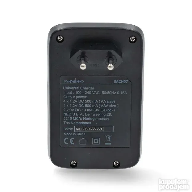 Punjač za AA/AAA 1.5V i 9V blok baterije Nedis BACH07