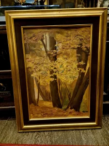 Stara slika ulje na šperu, potpisana, 62 cm