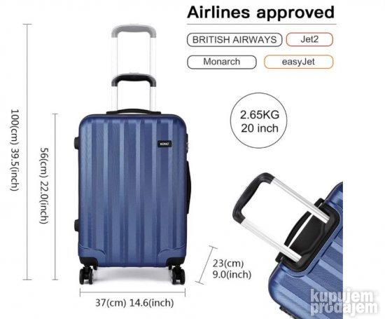 Kabinski Kofer 58cm (V) x 38 cm (D) x 22cm Kono-Plavi #144