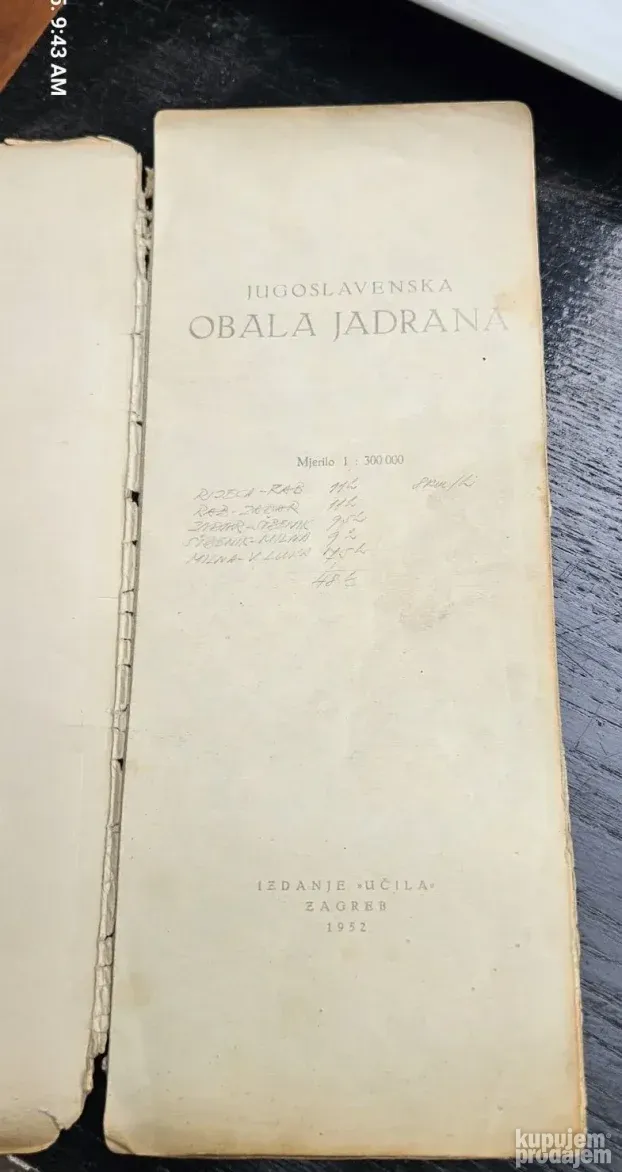Karta Jugoslovenske obale "Učila" Zagreb 1952 godina