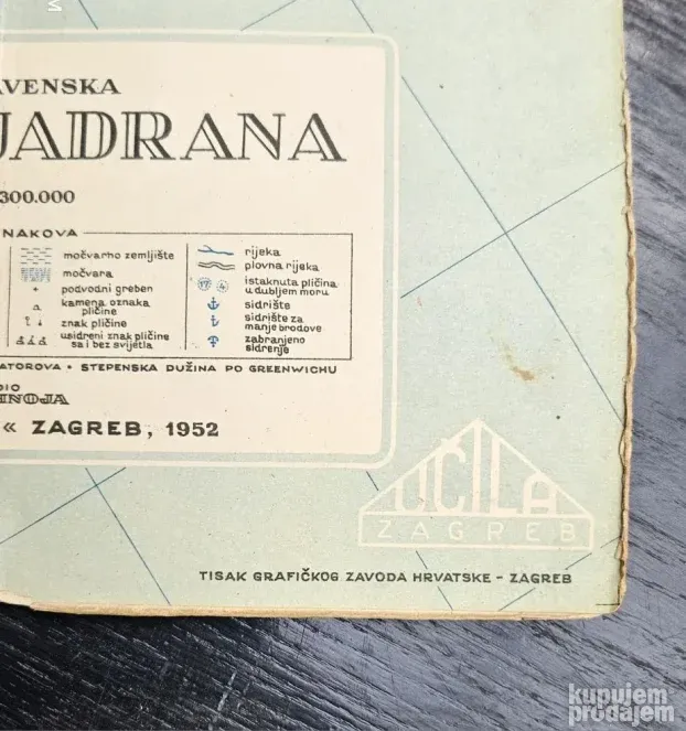 Karta Jugoslovenske obale "Učila" Zagreb 1952 godina