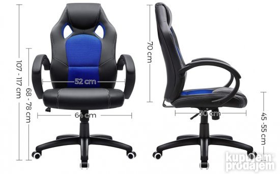 Kancelarijska Stolica (Crno-Plava) do 150kg OBG56L- Songmics
