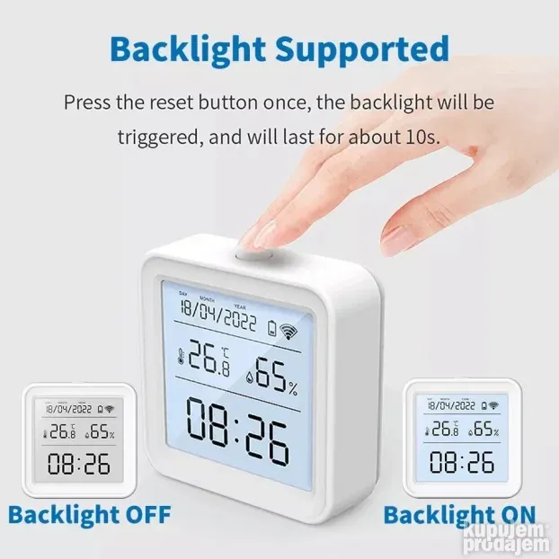 WiFi Pametni Senzor Temperature LCD display sa Osvetljenjem