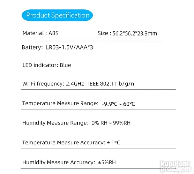 WiFi Pametni Senzor Temperature LCD display sa Osvetljenjem