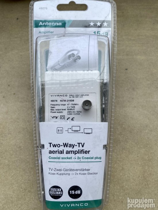 Vivanco DVB-C/DVB-T/T2, TV Antenna Amplifier for Two Devices