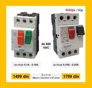 motorna zaštita 0,1-0,16-0,25-0,4-0,63-1-1,6-2,5-4 ampera A