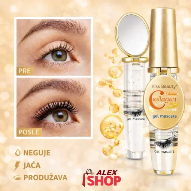 Collagen Gel Mascara 2 u 1 Kiss Beauty maskara i ogledalce