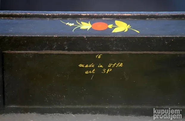 Vtg RUSKA drvena kutija ručno oslikana pretinac za rukavice