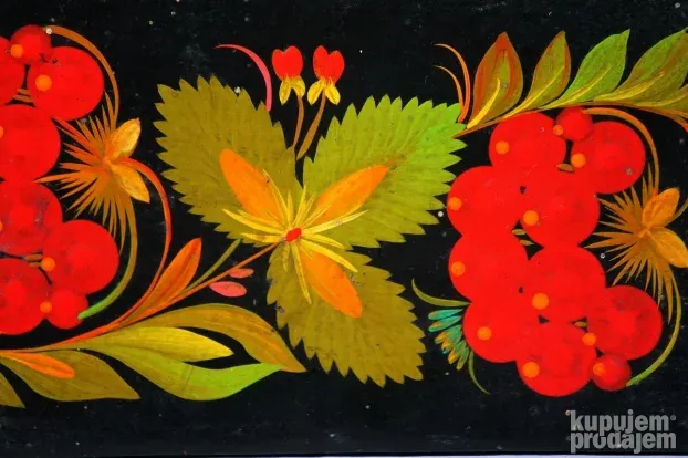 Vtg RUSKA drvena kutija ručno oslikana pretinac za rukavice