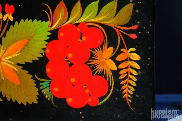 Vtg RUSKA drvena kutija ručno oslikana pretinac za rukavice