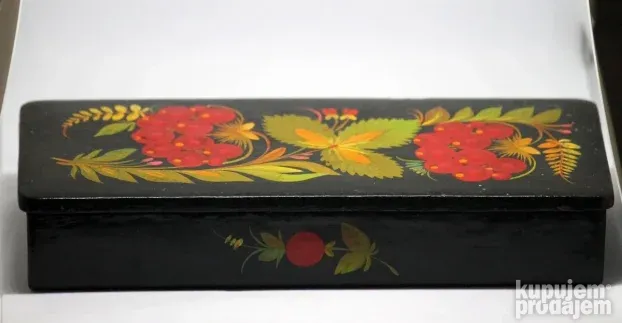 Vtg RUSKA drvena kutija ručno oslikana pretinac za rukavice