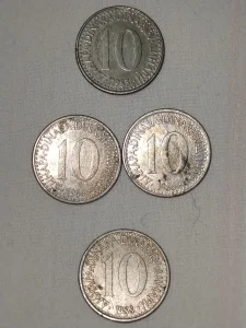 Kovanice 10 dinara iz 80-ih god, 4 komada SFRJ