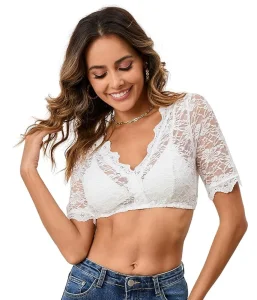 Ženska dirndl bluza sa cipkom i v izrezom