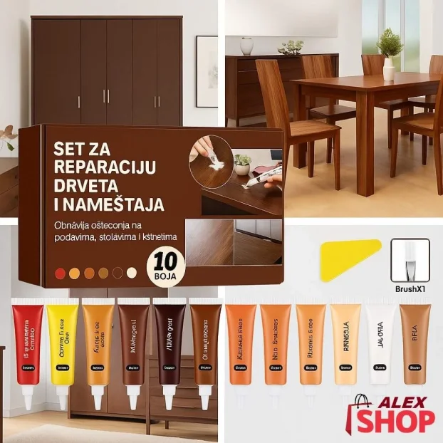 Popravka oštećenog nameštaja uz set za reparaciju drveta