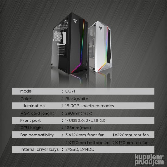 Kućiste Gaming Fantech CG71 Midi crno