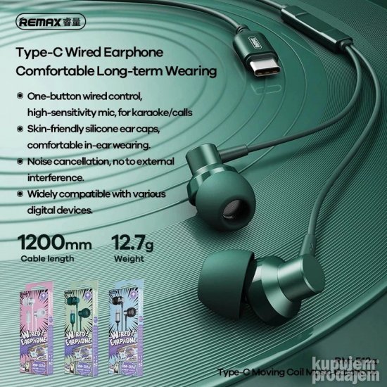 Slusalice REMAX RM-512i za iPhone lightning zelene