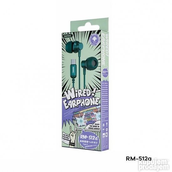 Slusalice REMAX RM-512i za iPhone lightning zelene