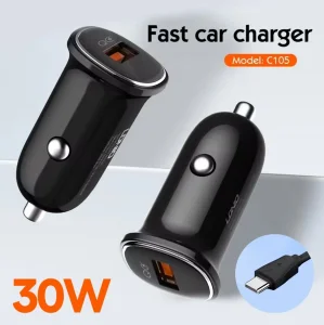 Auto punjac LDNIO C105, QC3.0, 30W USB Type C - Crna