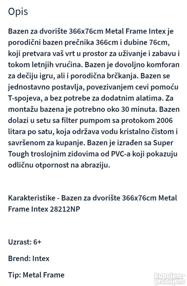 Bazen Intex 366x76