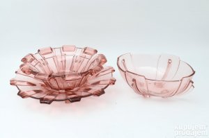 Art Deco rose glass staklene posude za voce i kolace 1930