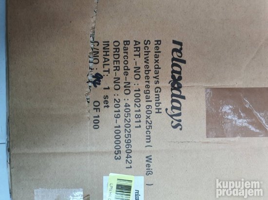 Polica Zidna 25x60x4cm do 12kg Bela Relaxdays