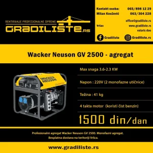 Wacker Neuson GV 2500 - agregat 3.6 kw - izdavanje