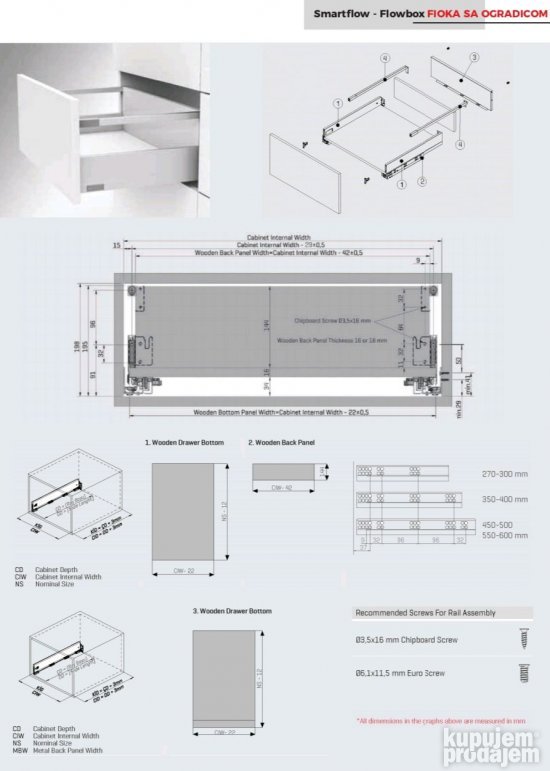 Samet fioka Flow box-500mm-slow-okov za namestaj